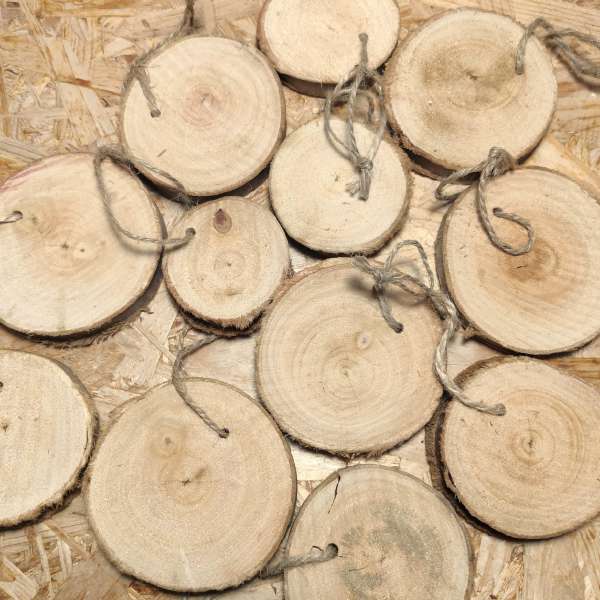 10 dischi di legno con cordino